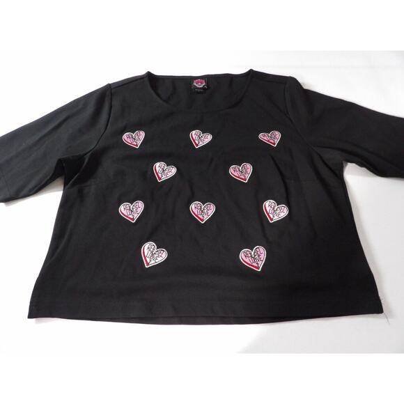 Torrid 1 1X Rebel Wilson Top Patchwork Black Hearts Short Sleeve Love - Picture 5 of 12